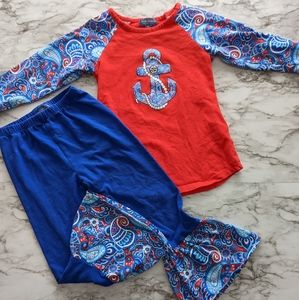 Girl's Simply Southern Red White and Blue Anchor Paisley Outfit